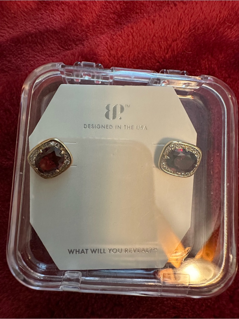 bp Gold-Tone Stud Earrings with Garnet-Red Stones
